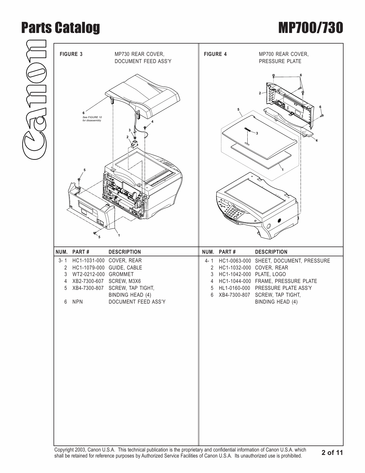 Canon PIXMA MP700 MP730 Parts Catalog Manual-3